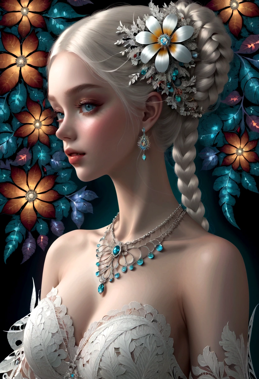 (masterpiece, Top quality, best quality, Official Art, beautiful and aesthetic:1.2), (1 Girl), twintails, Extremely detailed,(Fractal Art:1.3),rich and colorful,The most detailed,Upper Body, [Lace],[Jewelry],[flower],