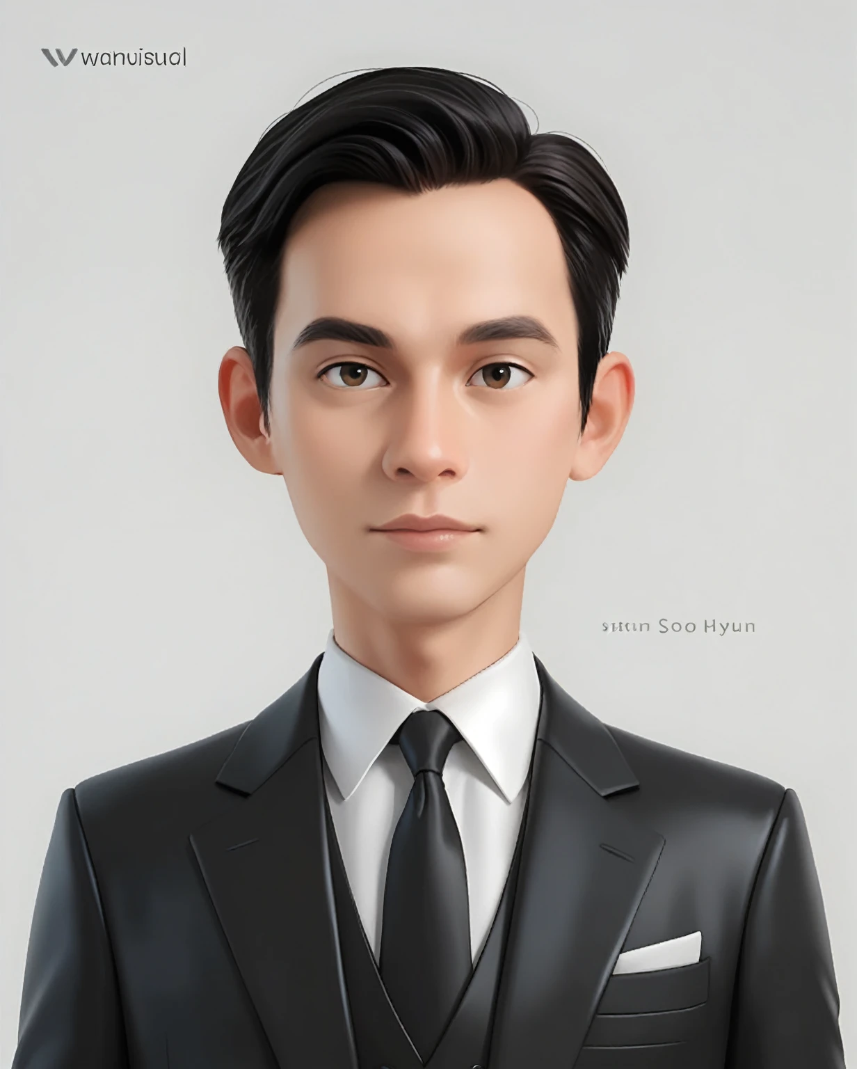 a man of 30, with short brown hair,it's made of diamonds, strict look, and brown eyes, Wearing white white shirt with tie and glasses.