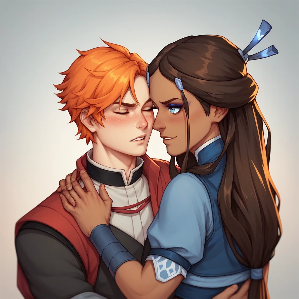 Score_9, score_8_up, 1girl, katara, 1boy, prince zuko, together, in love, kissing