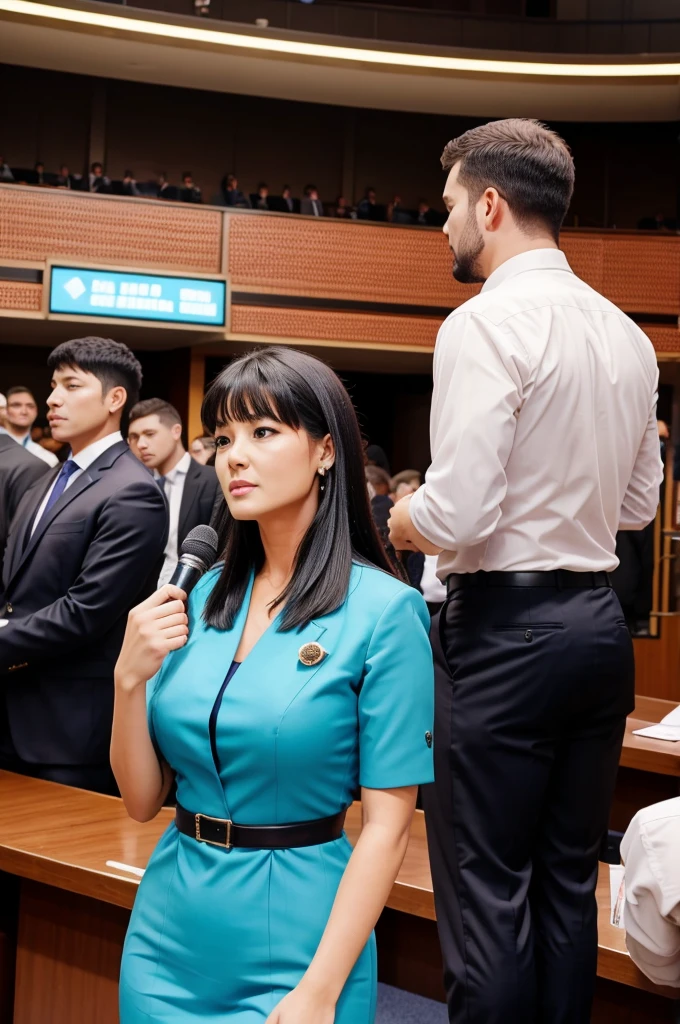 A auction hear and 6 manager suit peoples in a Auction hall