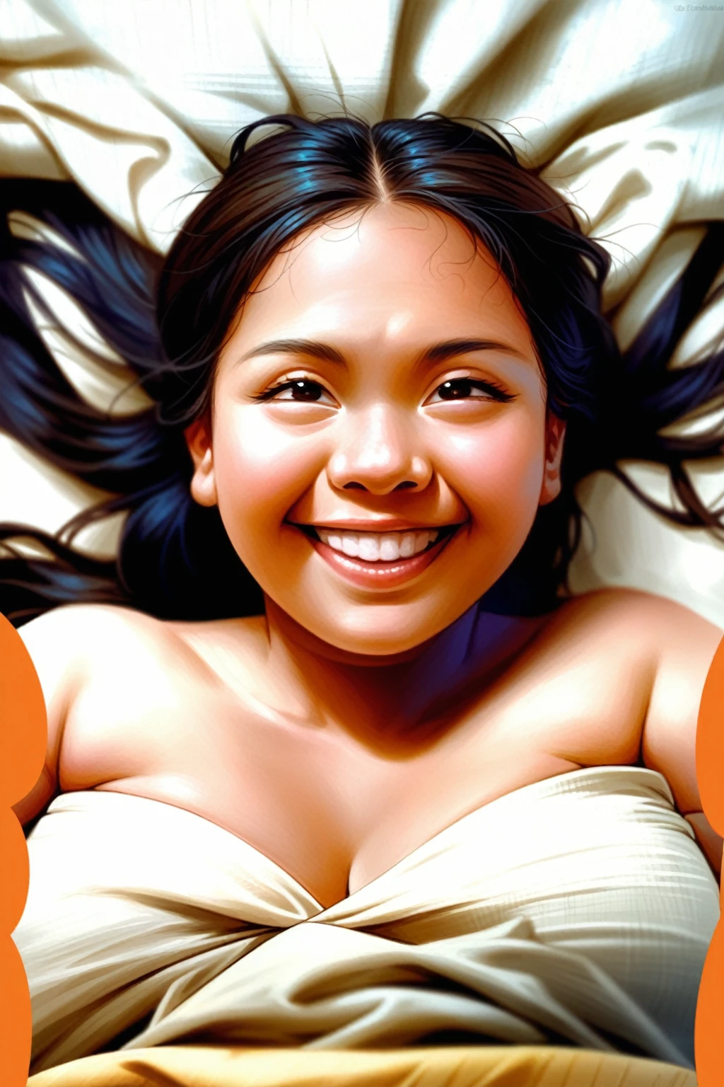 Smiling Girl laying in bed with a pillow and a blanket, Smiling Girl, Happy girl, She had a big smile on her face, Relax and smile for the camera, Smiling face, Friendly and seductive smile, Playful smile, Crazy seductive smile, Smile seductively, Cute seductive smile, Beautiful smile, young Asian Girl, Asian Girl, Expression of joy, Smiling happily at the camera