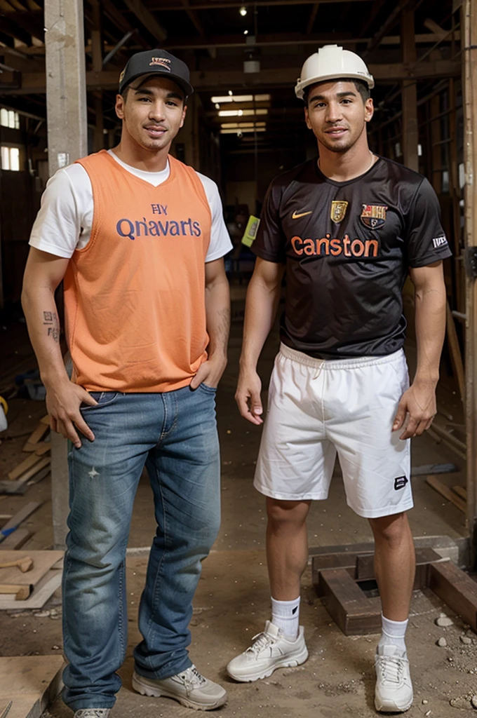 Suarez and Messi work as construction workers