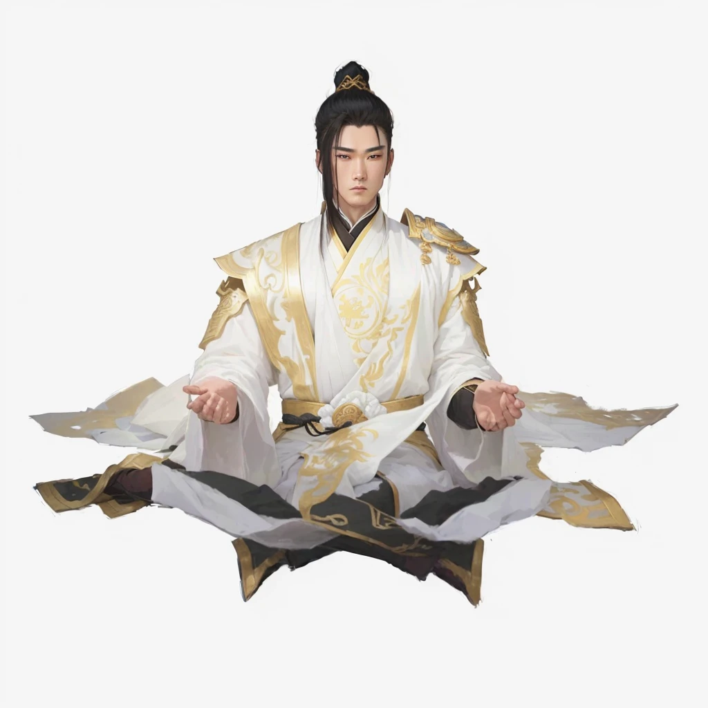 1 handsome man、The whole body,White background,Xianxia,Hanfu,highdetailed,sketch,Denoising,Cinematic grade,White background,Ultra-high resolution,best shadow,Sharp focuaster-piece,(Very detailed CG unified 8K wallpaper),arafed image of a man in a white robe sitting on a chair, heise jinyao, zhao yun, xianxia hero, full body wuxia, t-pose of male magic wizard, inspired by Dong Yuan, inspired by Zhao Mengfu, white daoist robes, inspired by Guan Daosheng