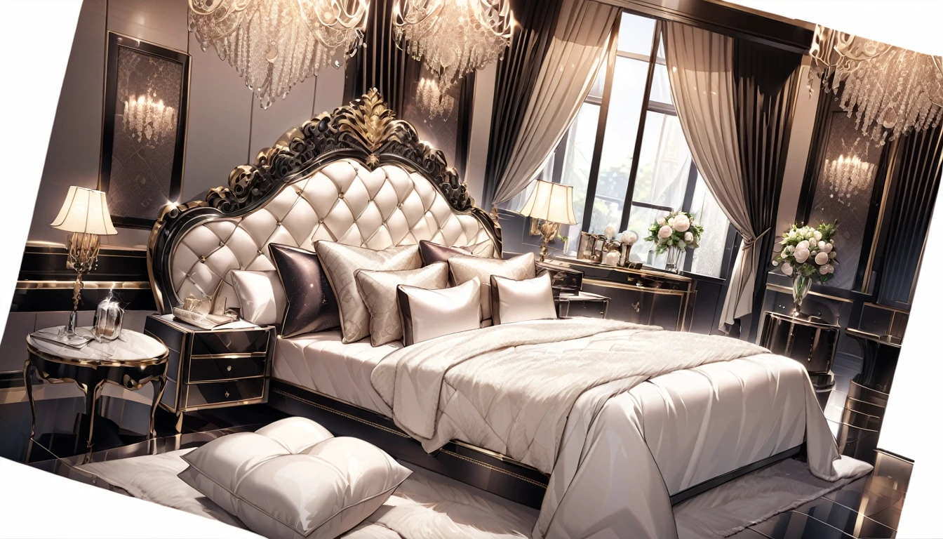 Luxurious and fluffy silk bed、Lots of big silk pillows、Luxurious Room