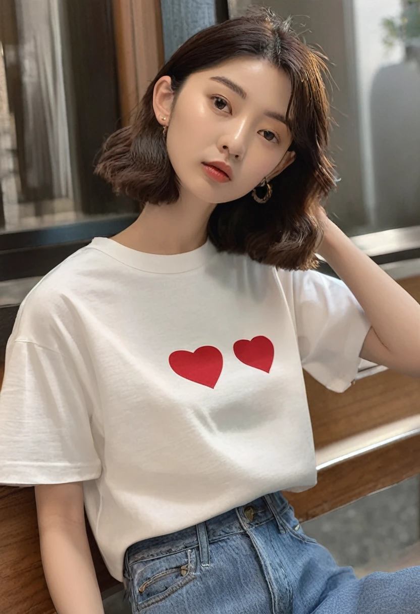 Heart-patterned、Calm colorade of cool material、T-shirts that look good on girls