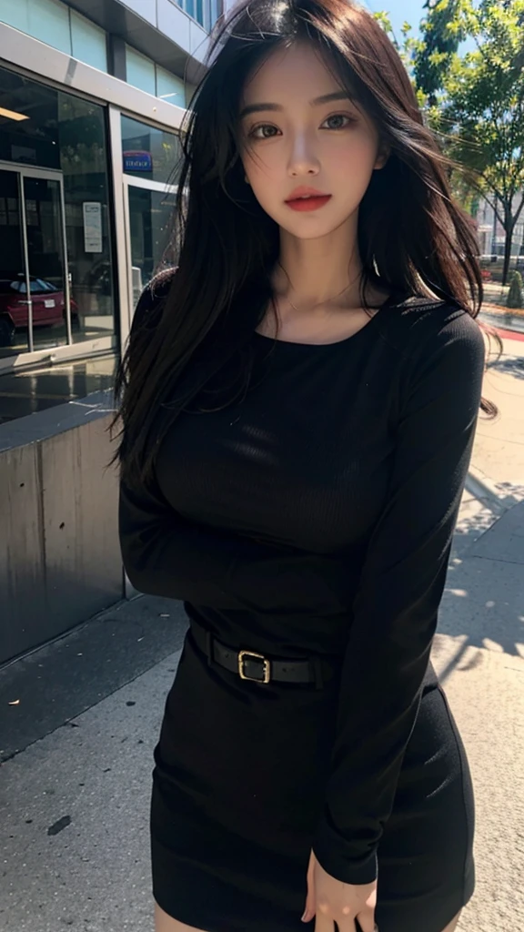 one girl,Beutiful women, In the city,During the day,Office Lady,Long Hair,Black hair color