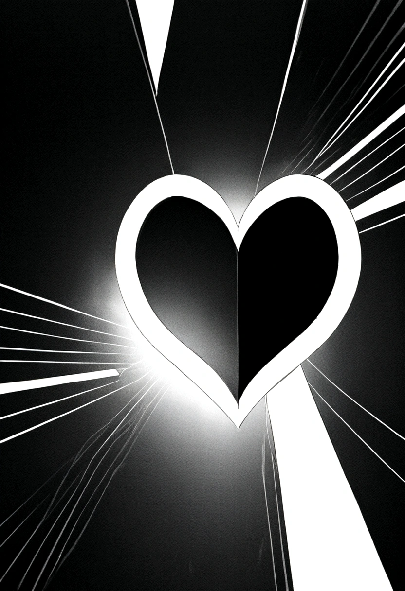 Realistic linear heart with geometry and monochrome musical notes