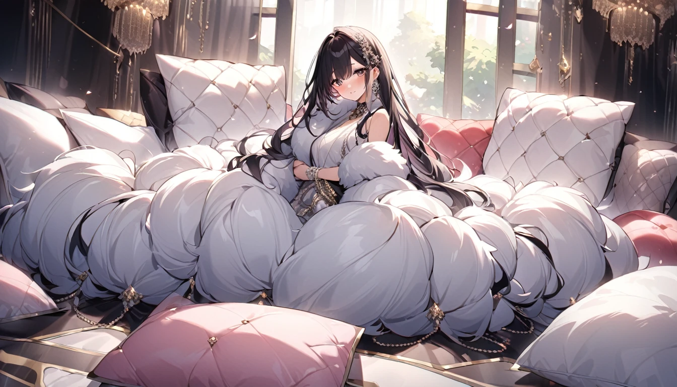 Luxurious and fluffy silk duvet、Lots of big silk pillows、