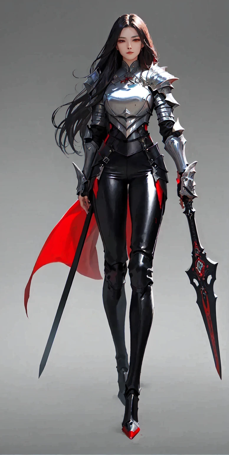 A man in black and red clothes、Woman holding a sword, of a beautiful Female Knight, beautiful Female Knight, author:Yang J, Concept Art | Atjem, Stunning character art, style Atjem, Female Knight, beautiful female assassin, Female vampire warrior, beautiful full body Concept Art, Epic and beautiful character art, extremely detailed Atjem, Raymond Swanland's Style
