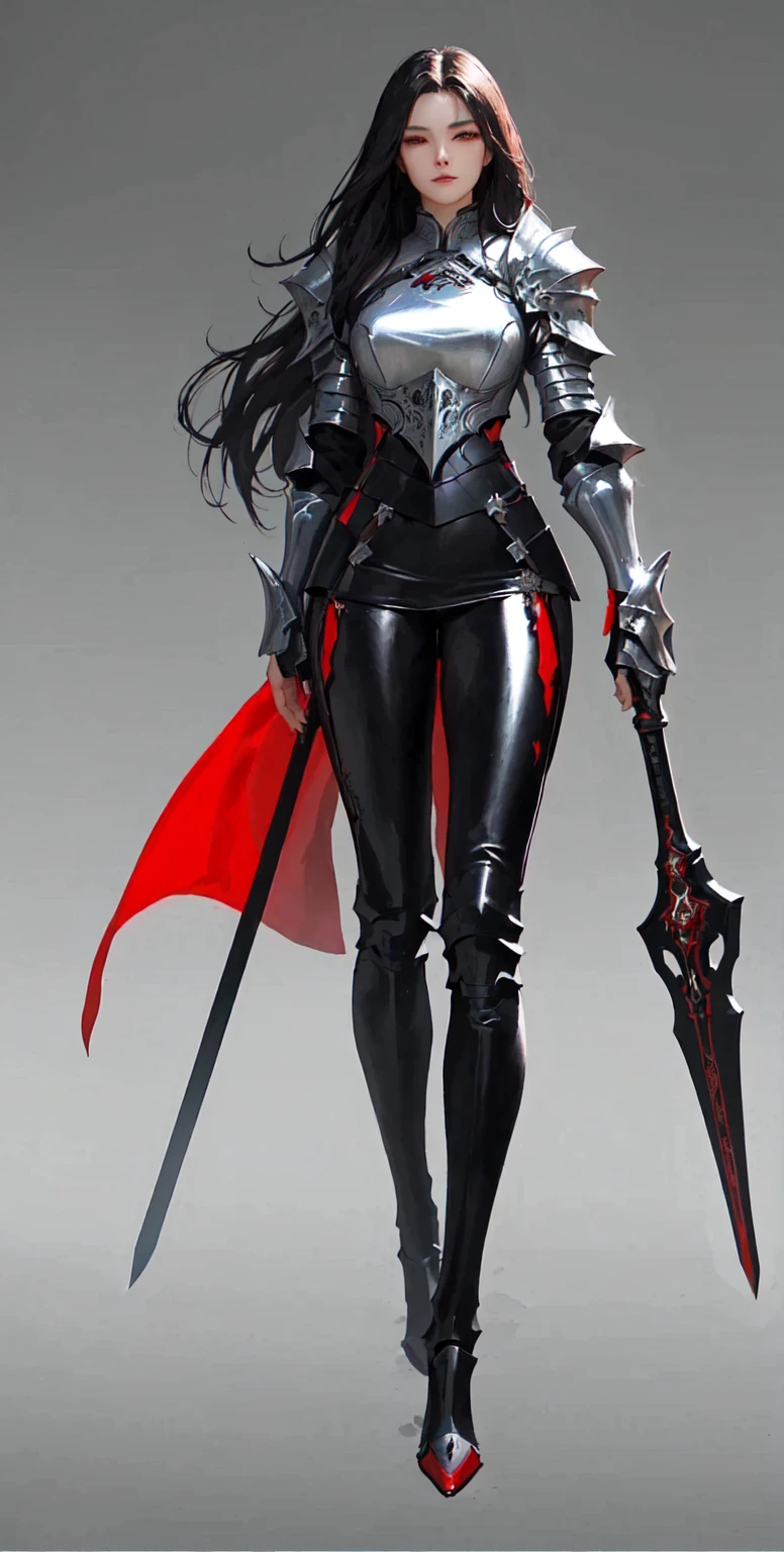 A man in black and red clothes、Woman holding a sword, of a beautiful Female Knight, beautiful Female Knight, author:Yang J, Concept Art | Atjem, Stunning character art, style Atjem, Female Knight, beautiful female assassin, Female vampire warrior, beautiful full body Concept Art, Epic and beautiful character art, extremely detailed Atjem, Raymond Swanland's Style