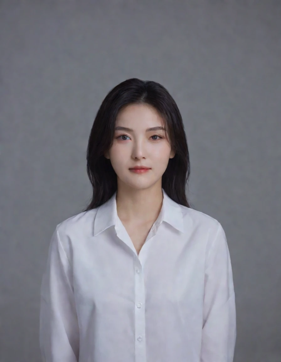 Best Quality, 8k, Masterpiece, (Portrait: 1.3), (photo realistic:1.4), (hyper realistic:1.4), Sharp Focus, looking at viewer, (smoother lighting:1.1), (increase cinematic lighting quality:0.9), realistic lighting, backlighting, light on face, ray trace, (brightening light:1.2), (Increase quality:1.4), sharp detail, (best quality real texture skin:1.4), finely detailed eyes, black_eyes, finely detailed face, 25 year old Korean woman, (white shirt:1.4), (Create an image maintaining the original base model hairstyle:1.5)