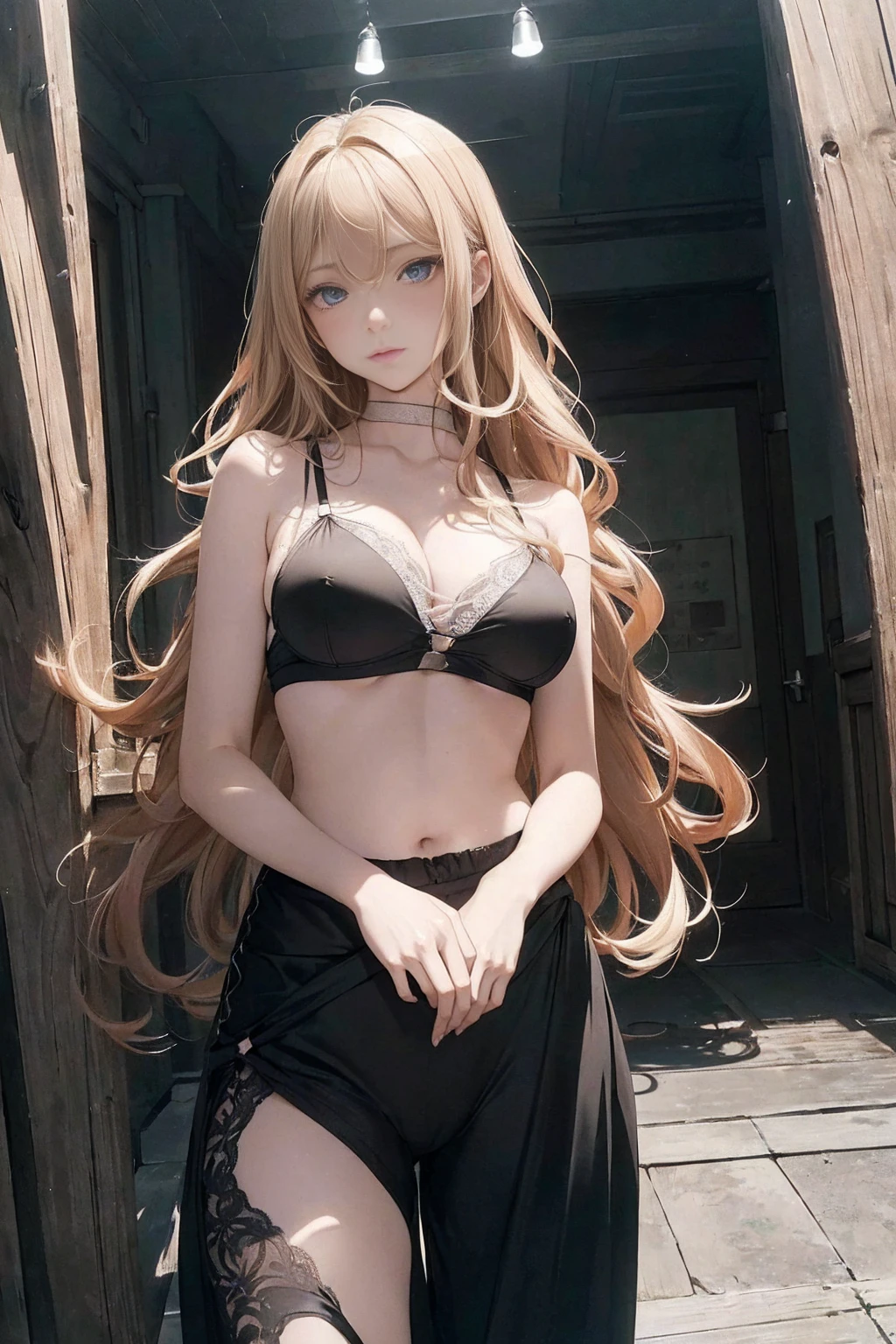 ((1 Female, 1 person, Solitary) Alice, Humanity, Long curly blond hair, blue eyes, freckle, ager, 18 years, Rebirth_ongoing) (Main Part, Super detailed, 8K, (HD, Sunlight:0.5, Soft_shadow:0.5, atmosphere_light, 8K, 4K, Surrealism, elegant, ((((Appearance)))), Soft Ton, 柔和的light))(((Dark, Chiaroscuro))),Camel toe,Abalone pants,Super big breasts
