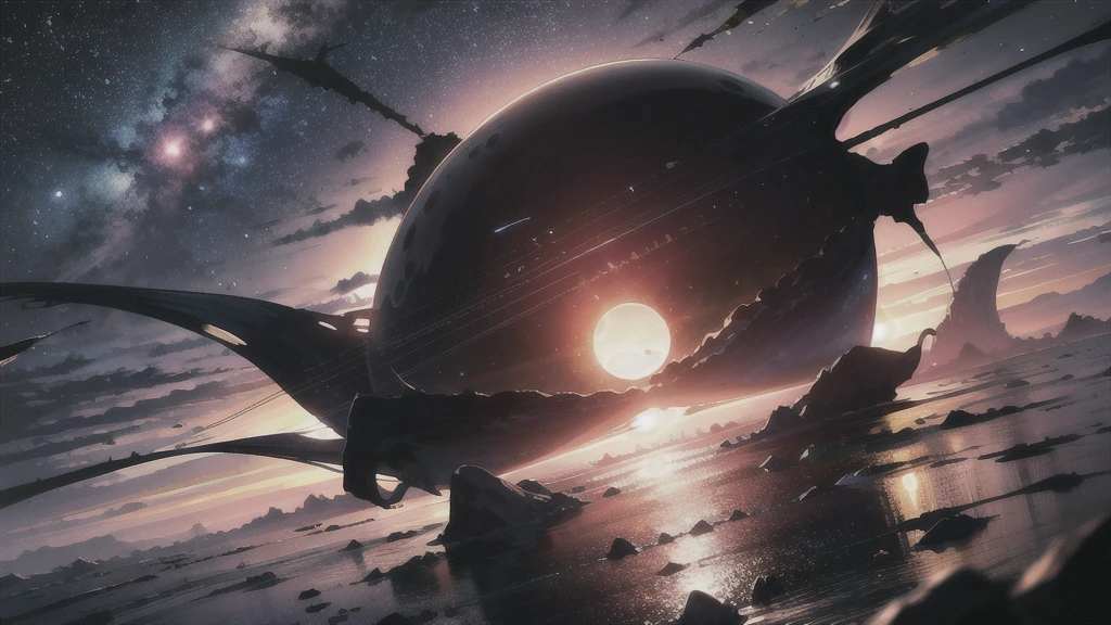 ridiculous resolution, high resolution, (masterpiece:1.4), super detailed, space, floating, --v 6, black hole in the sky