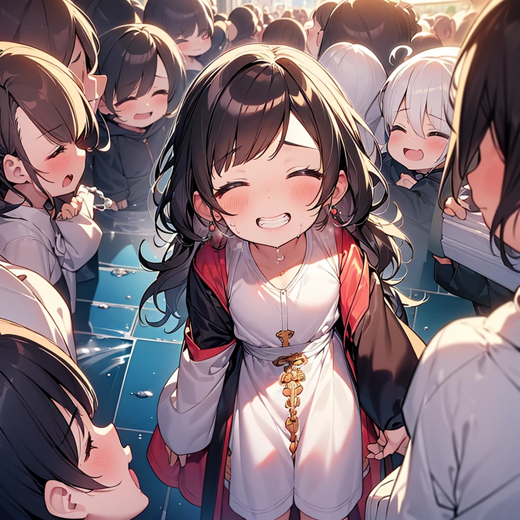1girl, (game CG),nsfw,precure,((masterpiece)), ((best quality)), ((ultra-detailed)), (illustration), ((disheveled hair)),detailed,(((((ddler))))), finely detailed beautiful eyes and detailed face, perfect anatomy,flat chest, colorful, sidelight, (multiple males),(crowd),street,(group sex:1.5),hetero,(closed eyes,grin),unsensored,([partially (([[sweat:water:0.1] cum:0.3] drip onto) face),super detailed skin,steam,shiny skin, smock