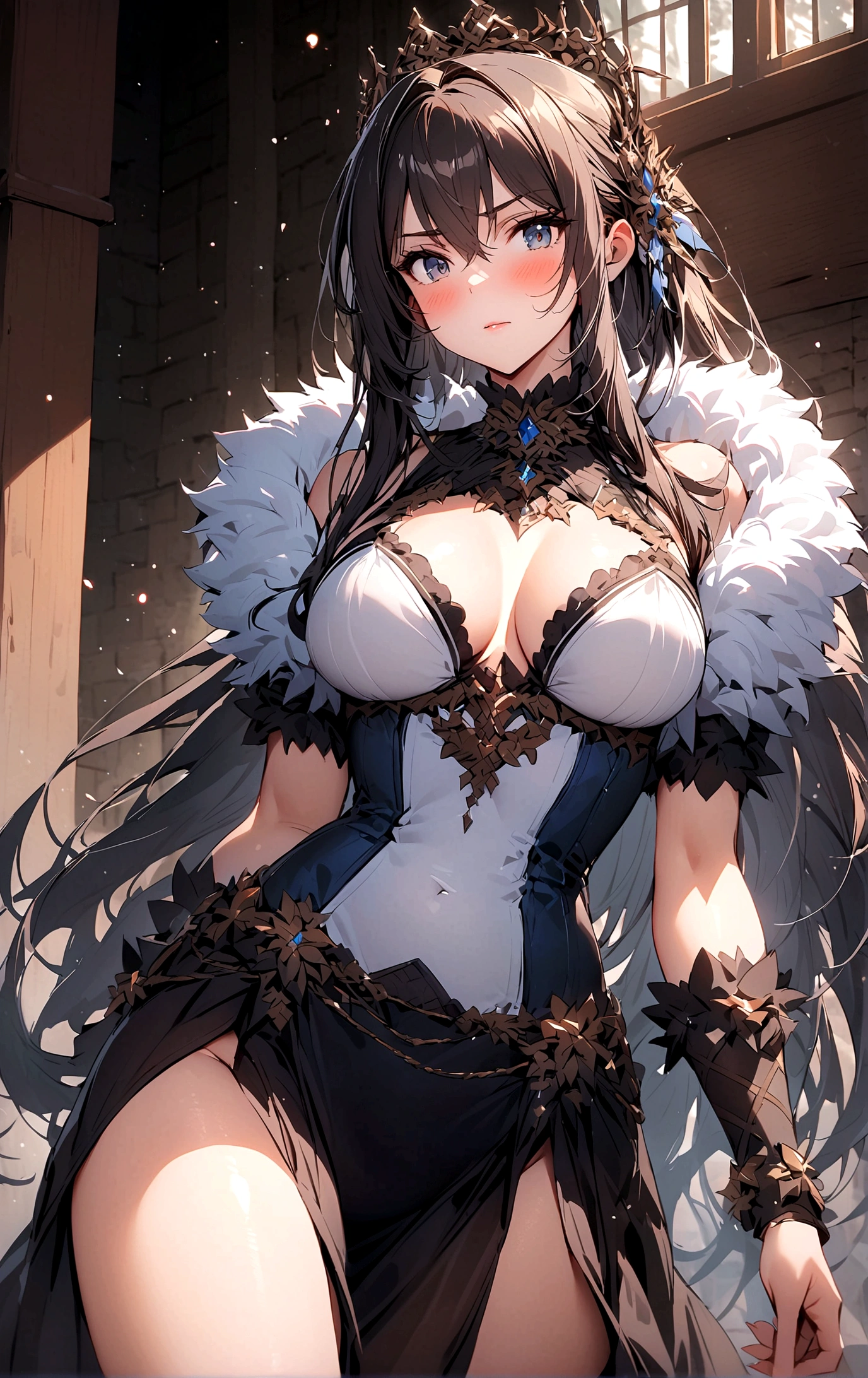 winter,Fur collar,one person,Snow Country,Long hair,Sexy,blush