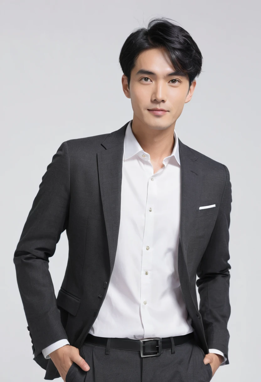 Japanese　male　Normal face　Short black hair　Office casual attire