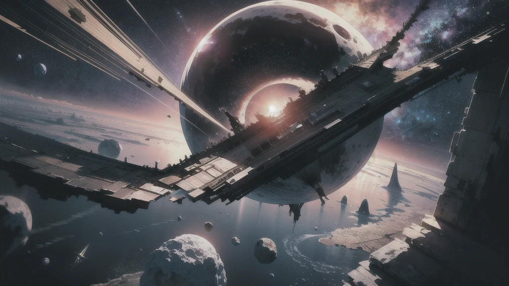ridiculous resolution, high resolution, (masterpiece:1.4), super detailed, space, floating, --v 6, black hole in the sky