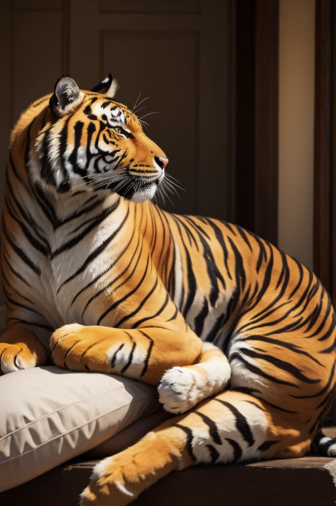 TIGER SITTING ON A KING'S ARMCHAIR WEARING GOLD GOSSA CHAIN