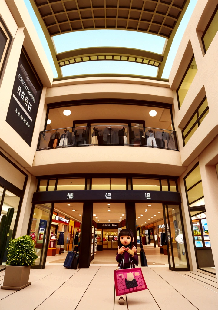 a shoping mall ,a girl see new clothes