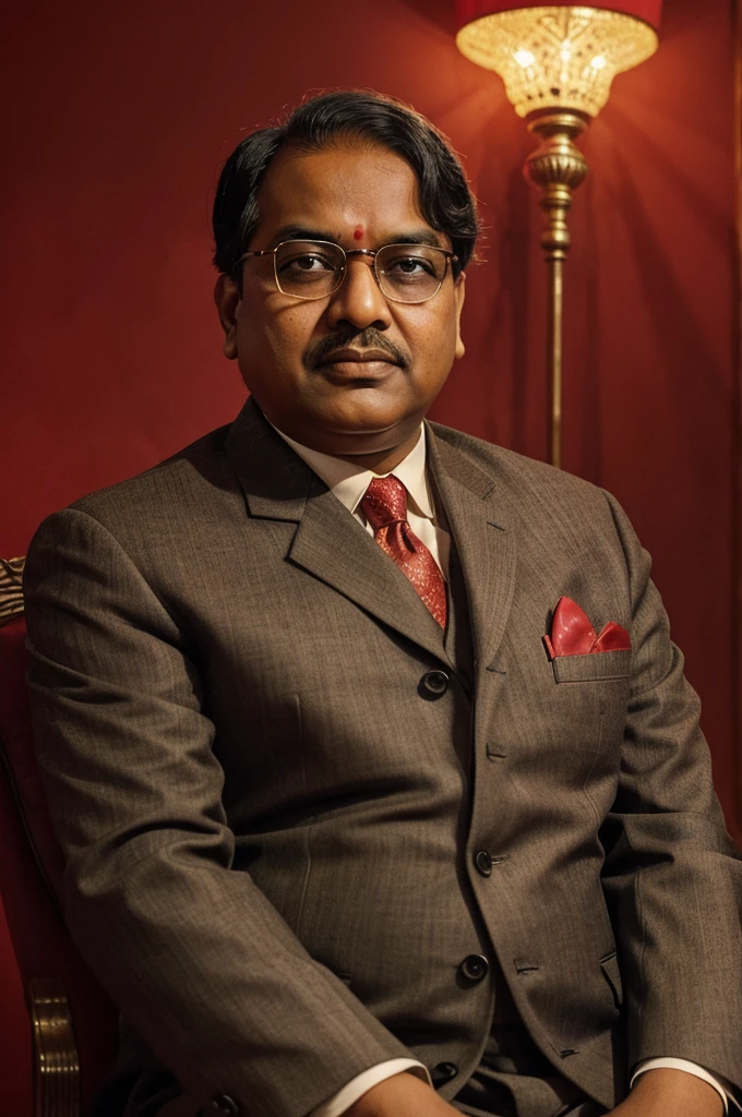 DR Babasaheb Ambedkar's photo in a posture giving sermons to the people. Ambedkar is wearing a suit. The color of the suit is red and it matches the background which is slightly red inspired by fire. Ambedkar Puri has made such a photo to provide justice with all his might which gives inspiration. Poster, Photo, Fashion and ND Photographic, portrait photography