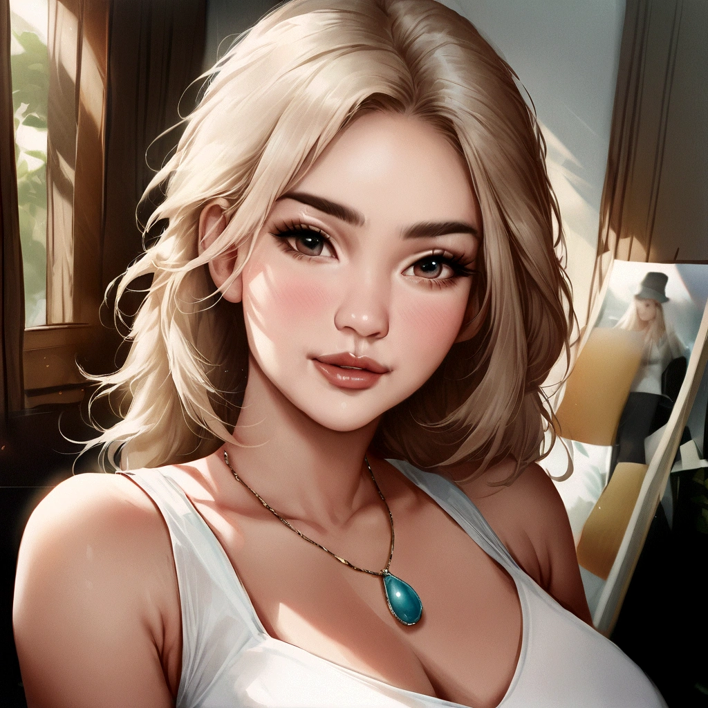 (in 8K, top quality, masterpiece:1.2), (realisti, Photorealsitic:1.37), Ultra-detail, natural sunlight, Big , big butt, flabby belly, feminine figure, 1 person, 32-year-old woman, light blonde hair, Pendants, long summer dress, extremely detailed face and skin, An eye for detail, extremely detailed face and skin, very full figure, curvy, shoulder length hair,