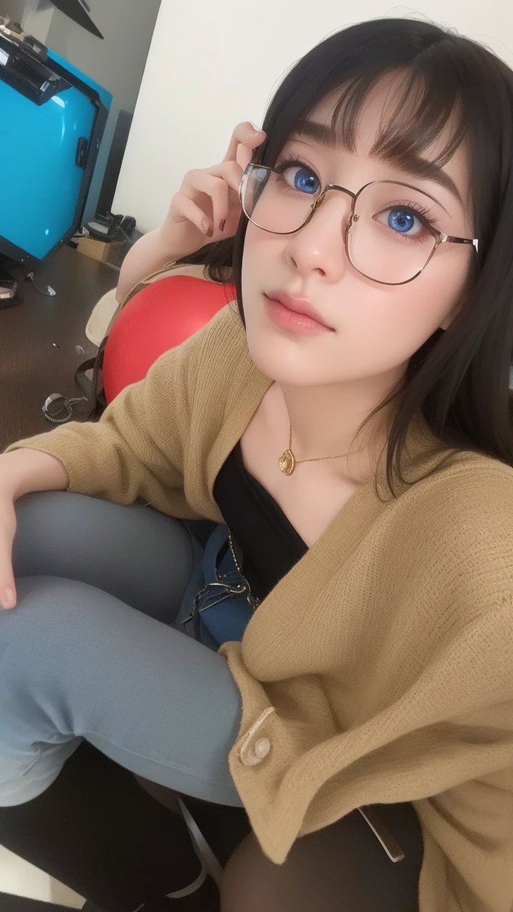 Beautiful big breastokeh), indoors, detailed luxury living room, gentle and charming beautiful goddess, Korean(kpop-idol), solo, necklace, oval face, double eyelids, smart, good hands, good feet, Natural, (from below angle), (glossy skin:1.05), ((low angle)), Perfect figure, (64k, UHD, RAW photo, best quality, masterpiece:1.4), (realistic, photo-realistic:1.37), ultra high res, photon mapping, radiosity, physically-based rendering, professional soft lighting, blue eyes, purpel hair
