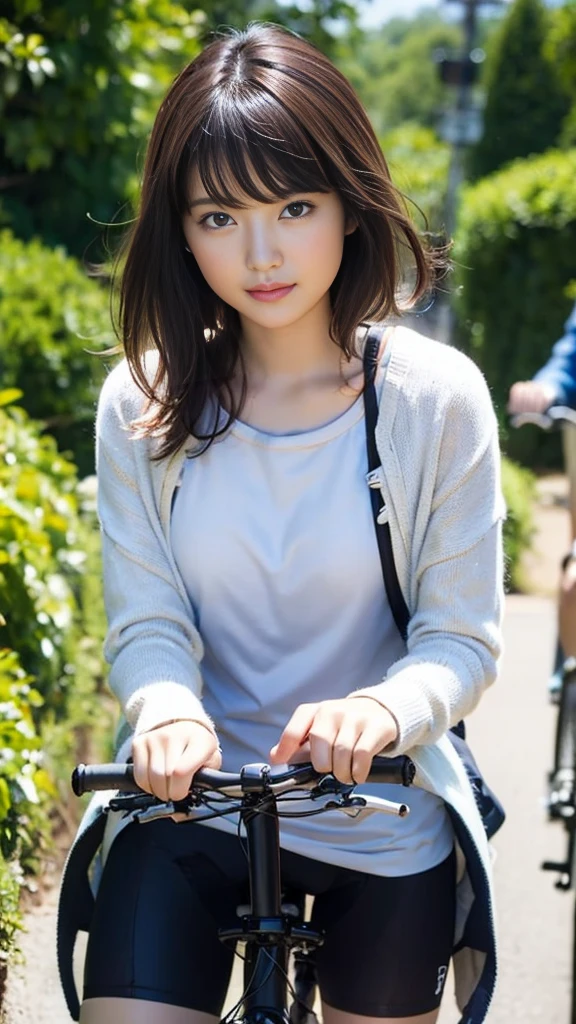 ((Full Body Shot))、(((Riding a bike outdoors))),
