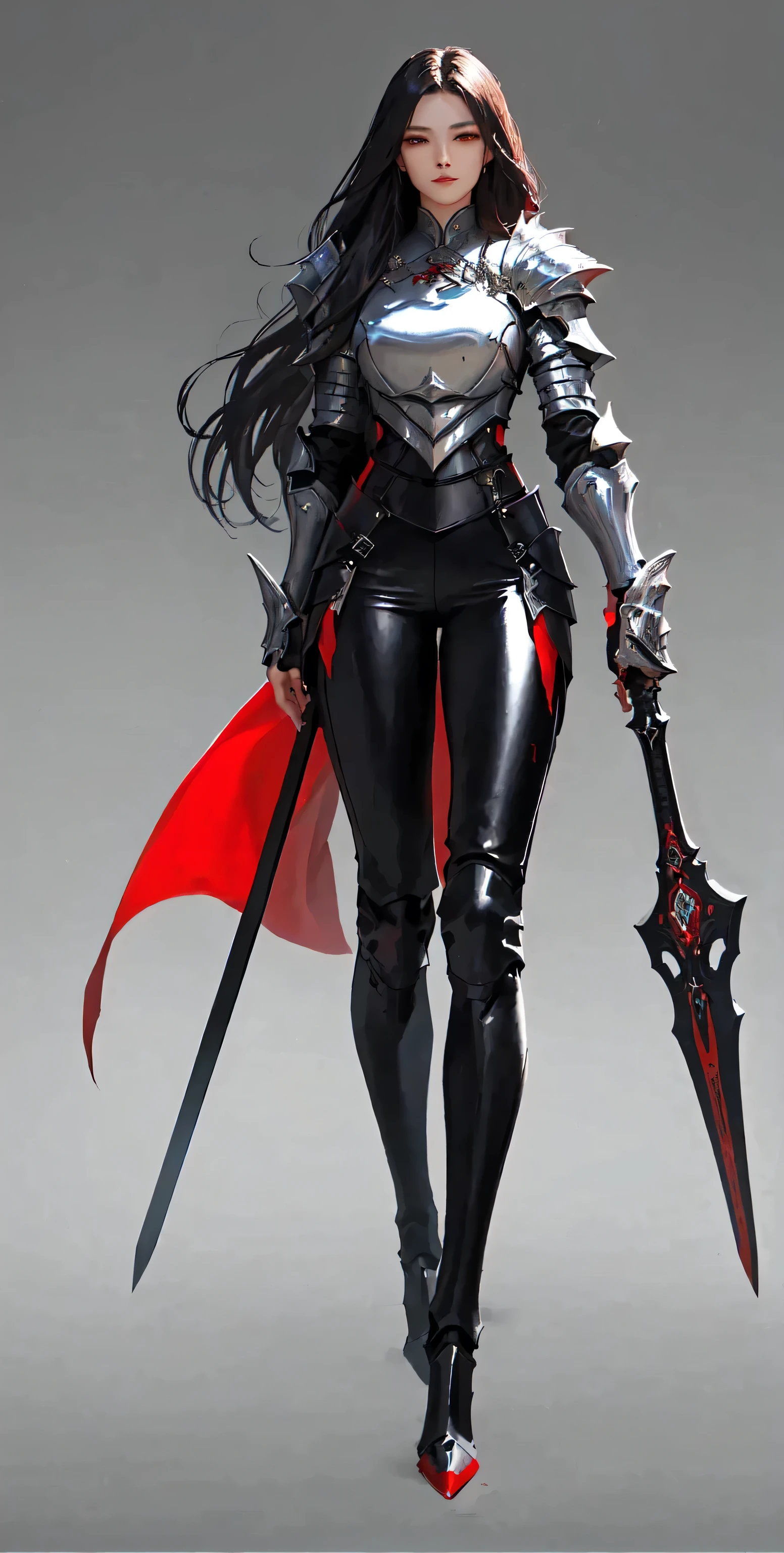 A man in black and red clothes、Woman holding a sword, of a beautiful Female Knight, beautiful Female Knight, author：Yang J, Concept Art | Atjem, Stunning character art, style Atjem, Female Knight, beautiful female assassin, Female vampire warrior, beautiful full body Concept Art, Epic and beautiful character art, extremely detailed Atjem, Raymond Swanland&#39;s Style