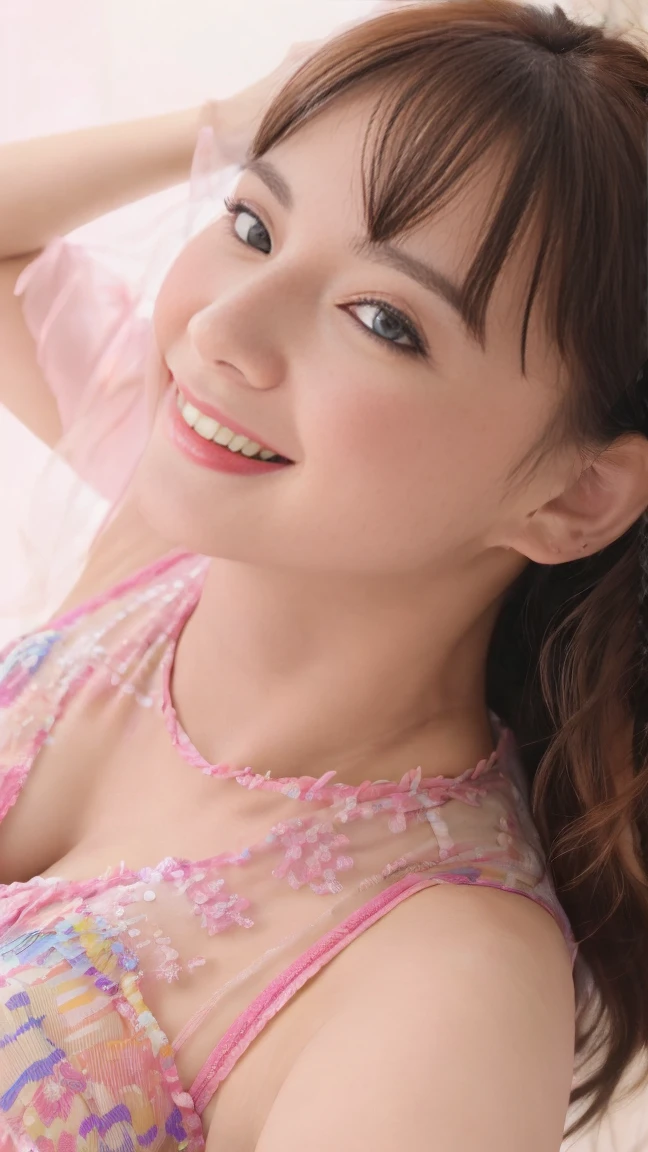 (8K、RAW Photos、Highest quality、High resolution、masterpiece:1.2)、(Realistic、Realistic)、1 Girl、((Colorful underwear(Wearing random sexy underwear)、smile、See-through、Large Breasts、View from the front))、Lots of eyelashes、Glowing eyelids、skeletally correct