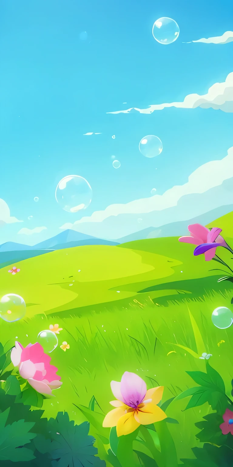 masterpiece，Fresh，Blue sky and white clouds，grassland，HD，detail，，high resolution,masterpiece,best quality,flower，Reasonable，cute，High saturation