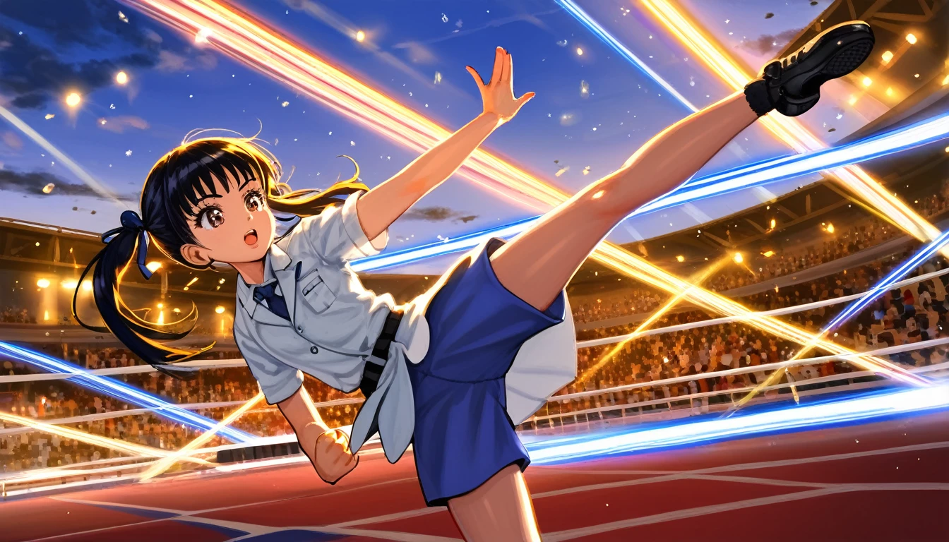 1girl, twintail girl, fighting, high kick, anime style, perfect face, long eyelashes, cinematic angle, cinematic lighting, cinematic shadows, dynamic pose, (best quality,8k,highres,:1.2),ultra-detailed,vivid colors,HDR,UHD,studio lighting,ultra-fine painting,sharp focus,physically-based rendering,extreme detail description,professional