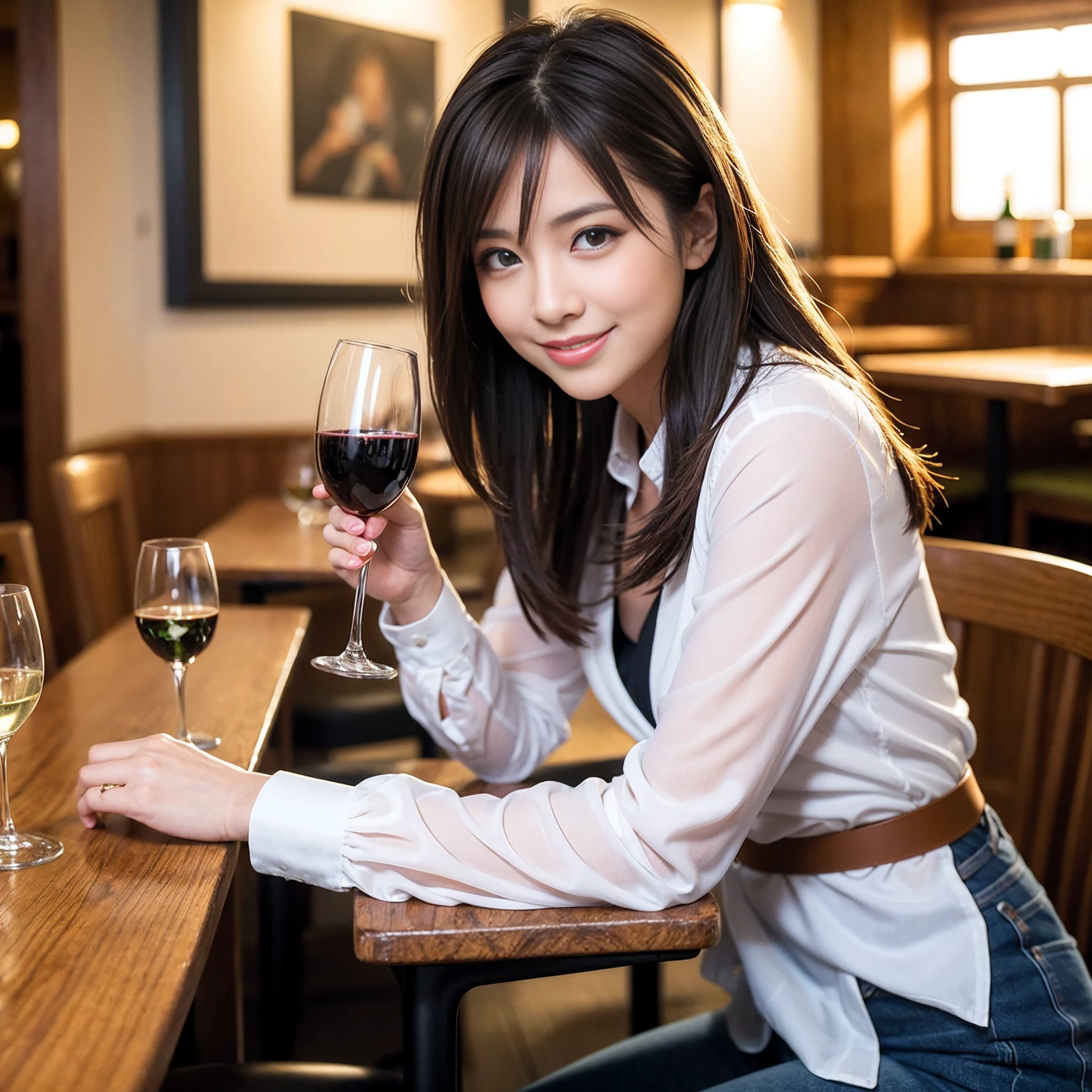 ((Highest quality、8K、masterpiece:1.3))、cute、slimカップル、modelカップル、actress男優、(Realistic, Intricate details:1.2), full-course dinner、Wine Party、Amazing view of the sunset sky and clouds、A bright smile、short hair,Bright Face、 (Age 37), age 34, red wine 、Appetizers、Italian food、Wine bottle、Champagne、sparkling wine、Two beauties、Brown Hair、Shortcuts、Long sleeve shirt、dress、Beautiful woman 1, (slimな顔), (The body is slim), (Brown Hair), (Shortcuts), cheeks turn a little red,Attractive beauty、restaurant, In a prominent place (From the waist up) Nova Frog Style, actress, model, Upper Body, White wine, slim, wine glass, 中央に置かれたwine glass, smile, (smile: 1.15), Beautiful fine grain, Depth f/2,saturation, High Contrast, Strong light and shadow,Moist Body:1.5、3D texture、Delicate eyes、Brown Hair、The hair is very shiny、