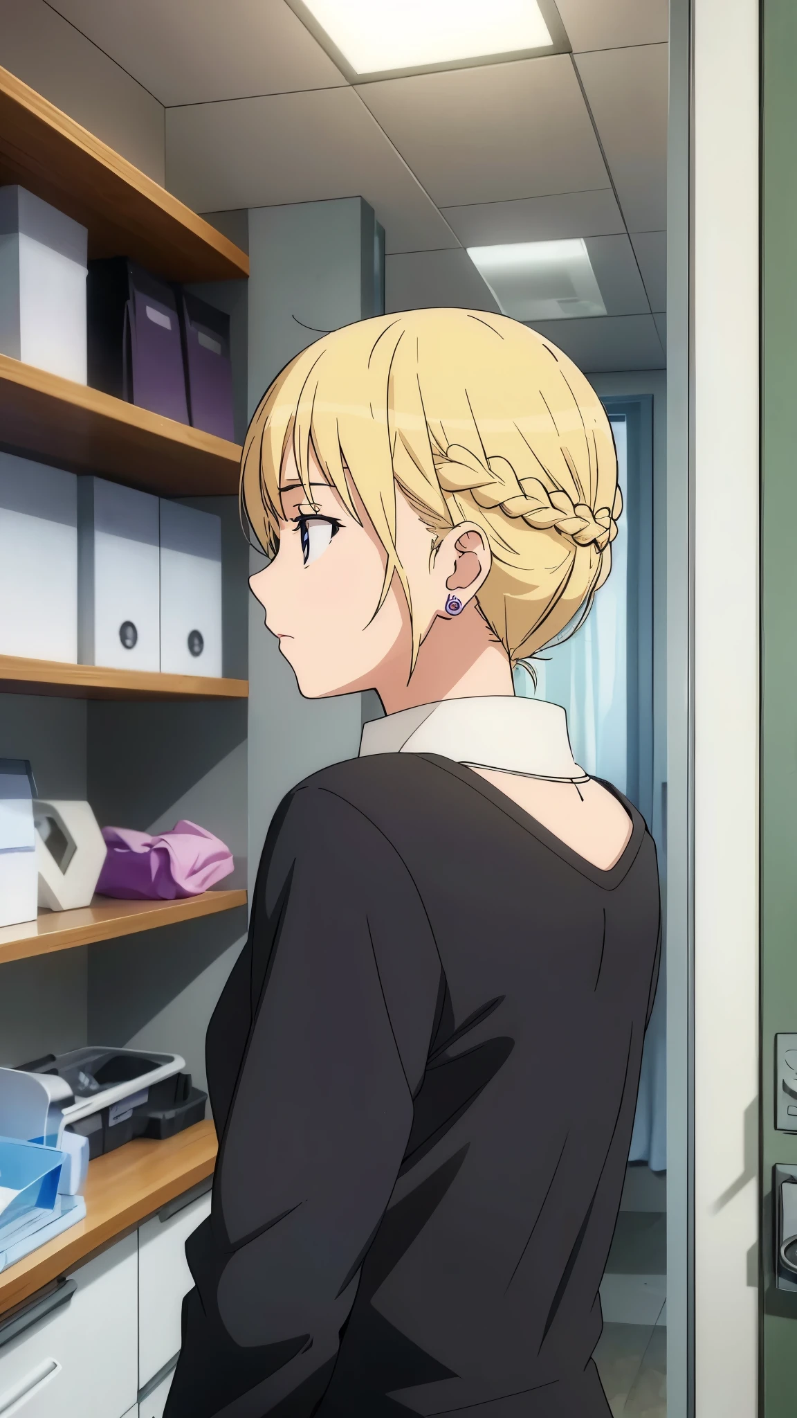 (high school girl、Fair skin、Earrings、Completely naked、pubic hair)、(Hairstyle:french braid、Blonde)、locker room