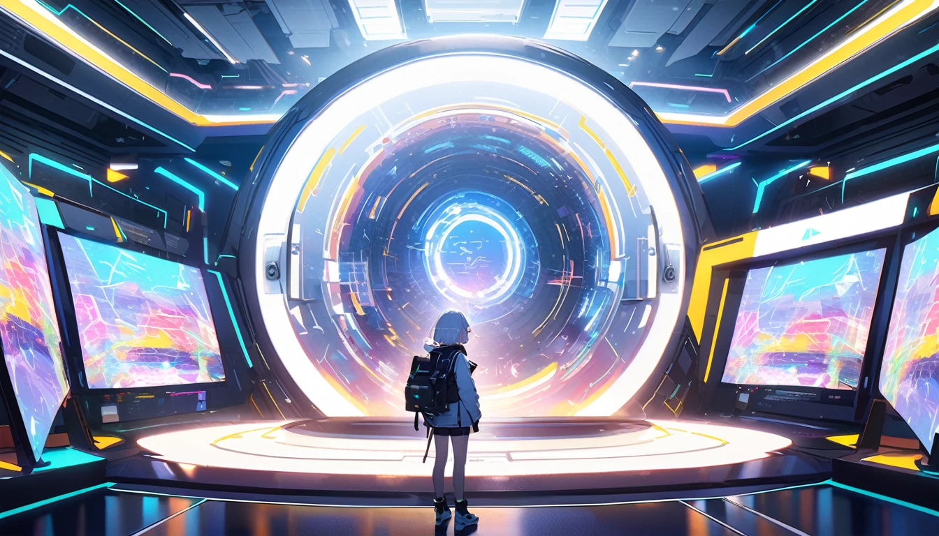 White and bright room。Future Science Lab。Futuristic monitor。