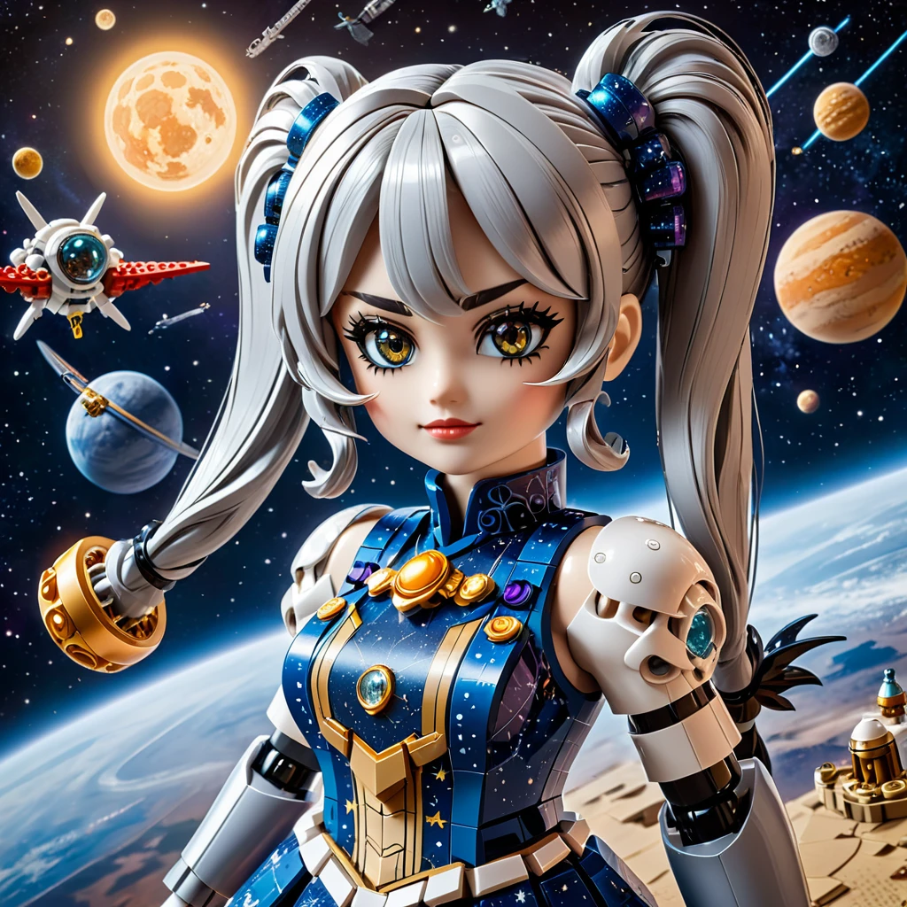 best quality, very good, 16K, ridiculous, Very detailed, Twin Tails,Made of Lego, Background space((A masterpiece full of fantasy elements))), ((best quality)), ((Intricate details))(8K)