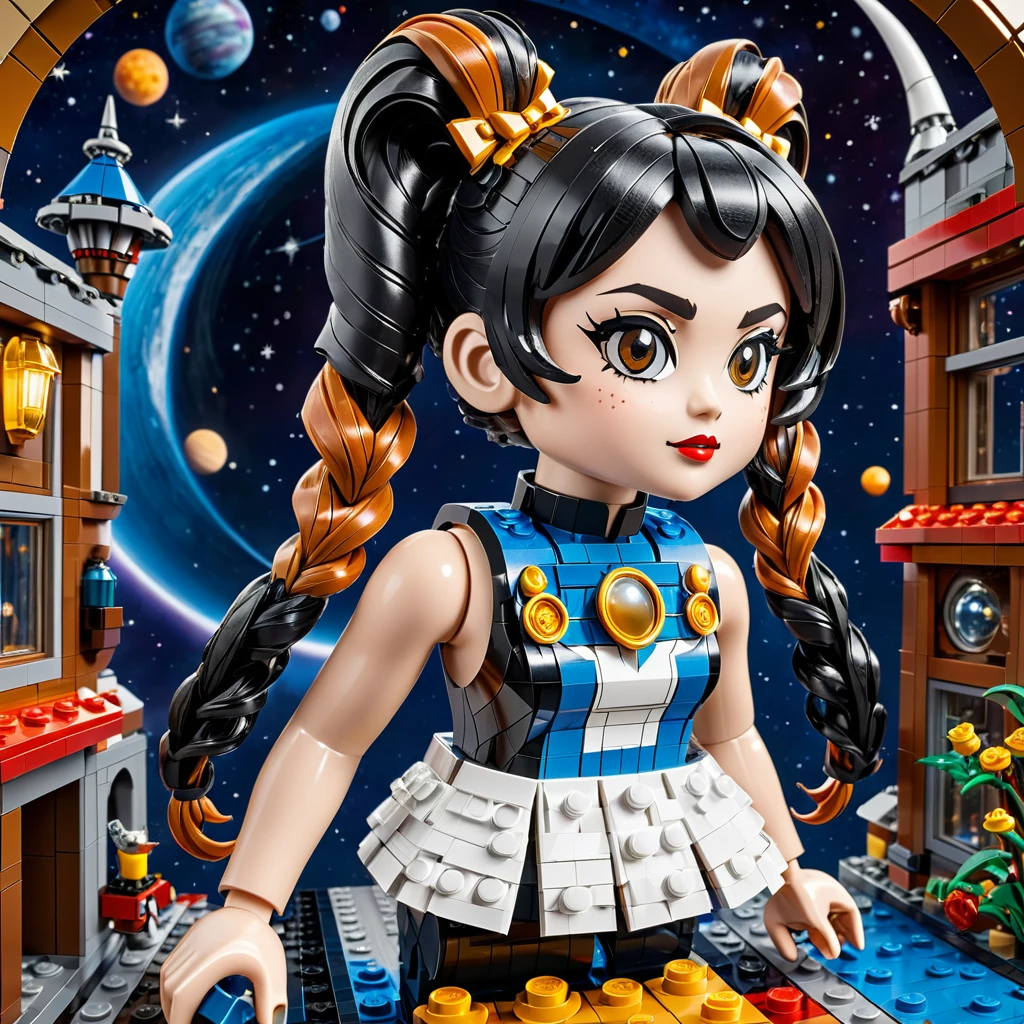 best quality, very good, 16K, ridiculous, Very detailed, Twin Tails，Made of Lego, Background space（（A masterpiece full of fantasy elements）））， （（best quality））， （（Intricate details））（8K）
