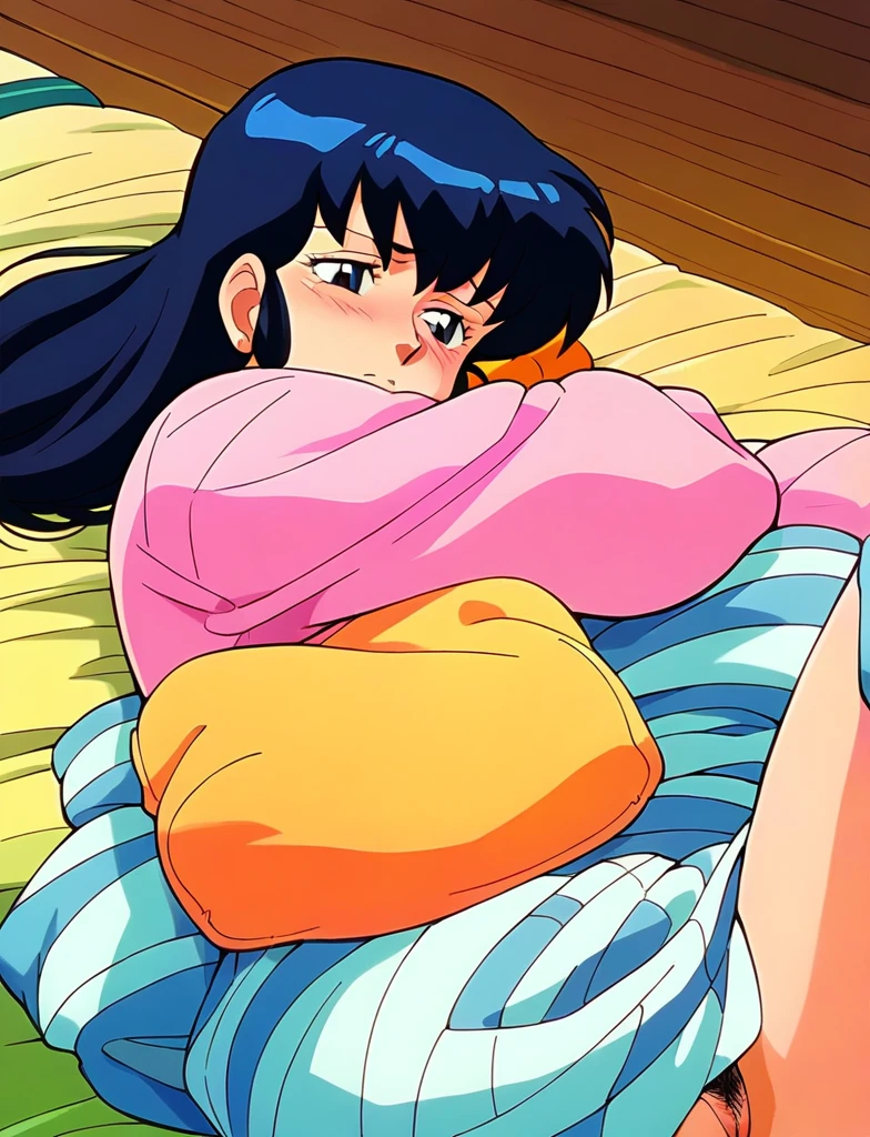kyoko,score_9,score_8_upper,score_7_upper,sauce_アニメ,One girl,alone,ステージupper、Exposure to lighting、yukata、Spread your legs,Dew pubic hair,Lying down,Sad face,:d,arms_behind_return,