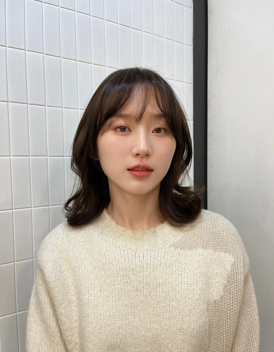 Best Quality, 8k, Masterpiece, (Portrait: 1.3), (photo realistic:1.4), (hyper realistic:1.4), Sharp Focus, looking at viewer, (smoother lighting:1.1), (increase cinematic lighting quality:0.9), realistic lighting, backlighting, light on face, ray trace, (brightening light:1.2), (Increase quality:1.4), sharp detail, (best quality real texture skin:1.4), finely detailed eyes, black_eyes, finely detailed face, 25 year old Korean woman