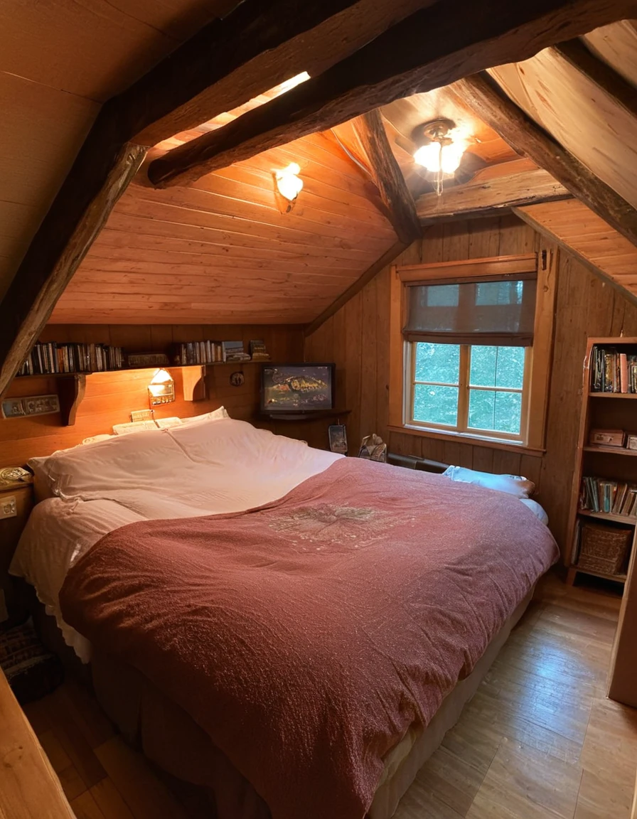 bedroom with room, cozy room, cozy treehouse bedroom, small bedroom, cozy place, cozy bed, cottagecore hippie, thomas kinkade. cute cozy room, in an attic, cottagecore, cozy and peaceful atmosphere, pleasant cozy atmosphere, cottagecore!!, cabin in the woods