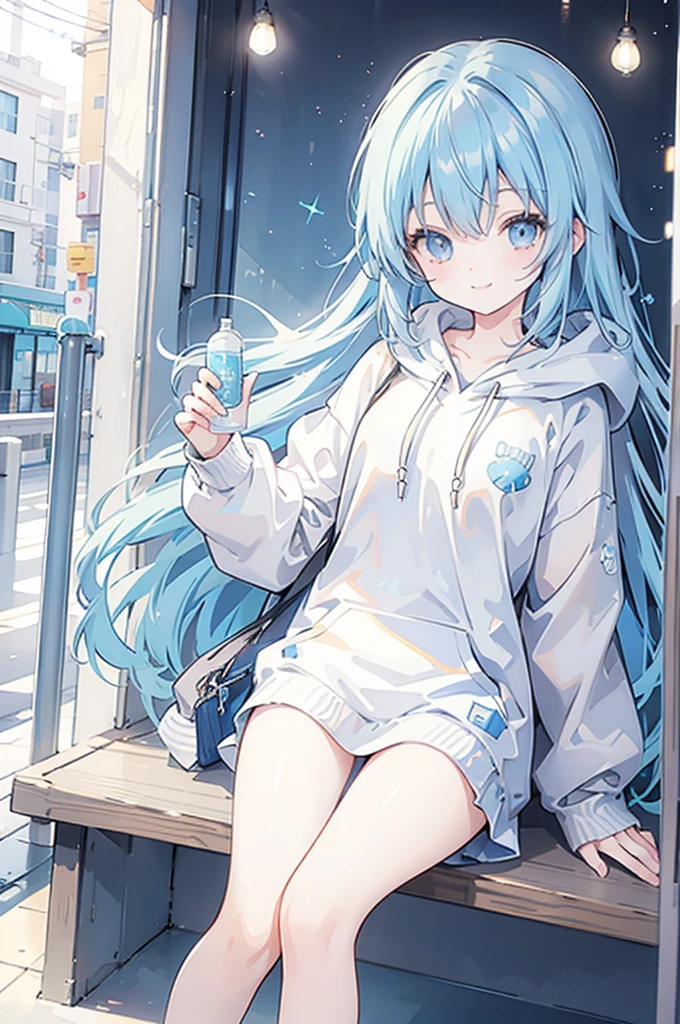 Light blue hair、cute、smile、Shaggy hoodie