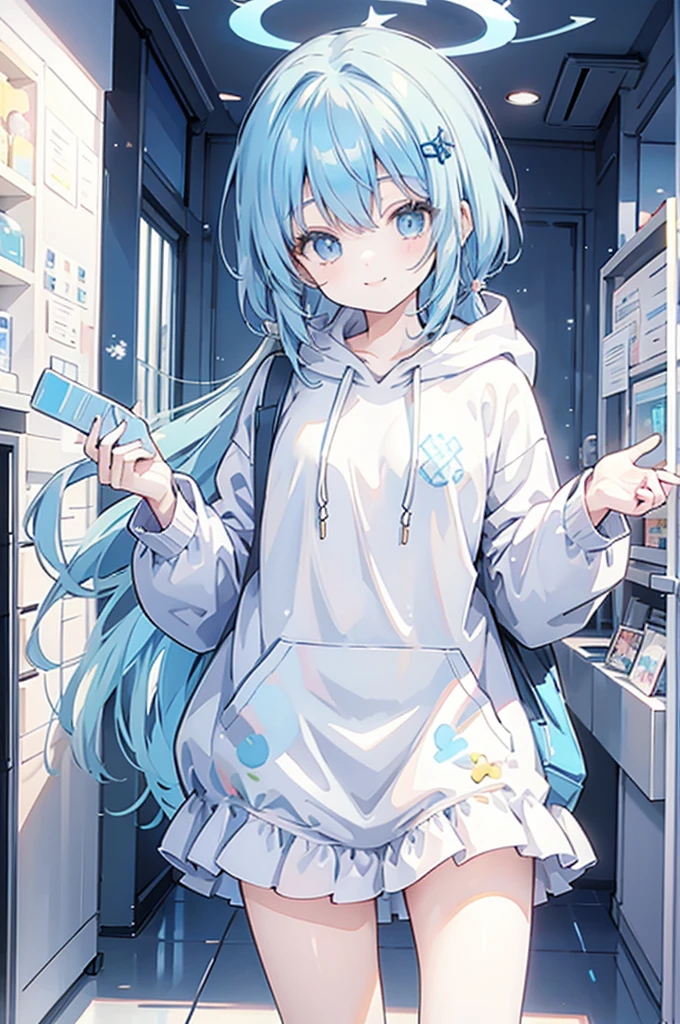 Light blue hair、cute、smile、Shaggy hoodie