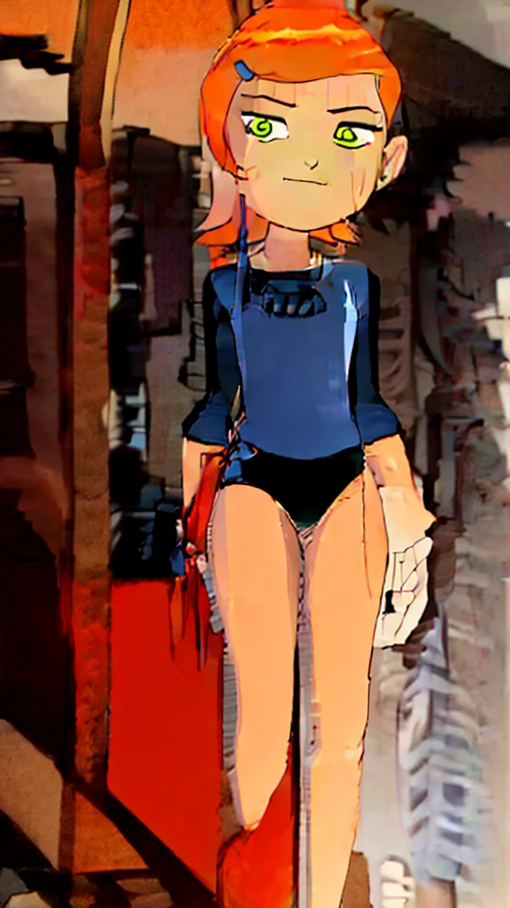 ((best quality)), ((highly detailed)), masterpiece, absurdres, (detailed eyes, deep eyes), (1girl), dynamic pose, upper body, gwen, hairclip, smiling, (outside, in a wild west town, sunset) , hot body , seyy , small breasts , wet,hot body, thick thighs, must have organge and pink multicolour bikini, legs crossed sitting, ultra thick thighs,huge thighs, naked, full naked body,nsfw, naked Brest, naked vagina , huge butt