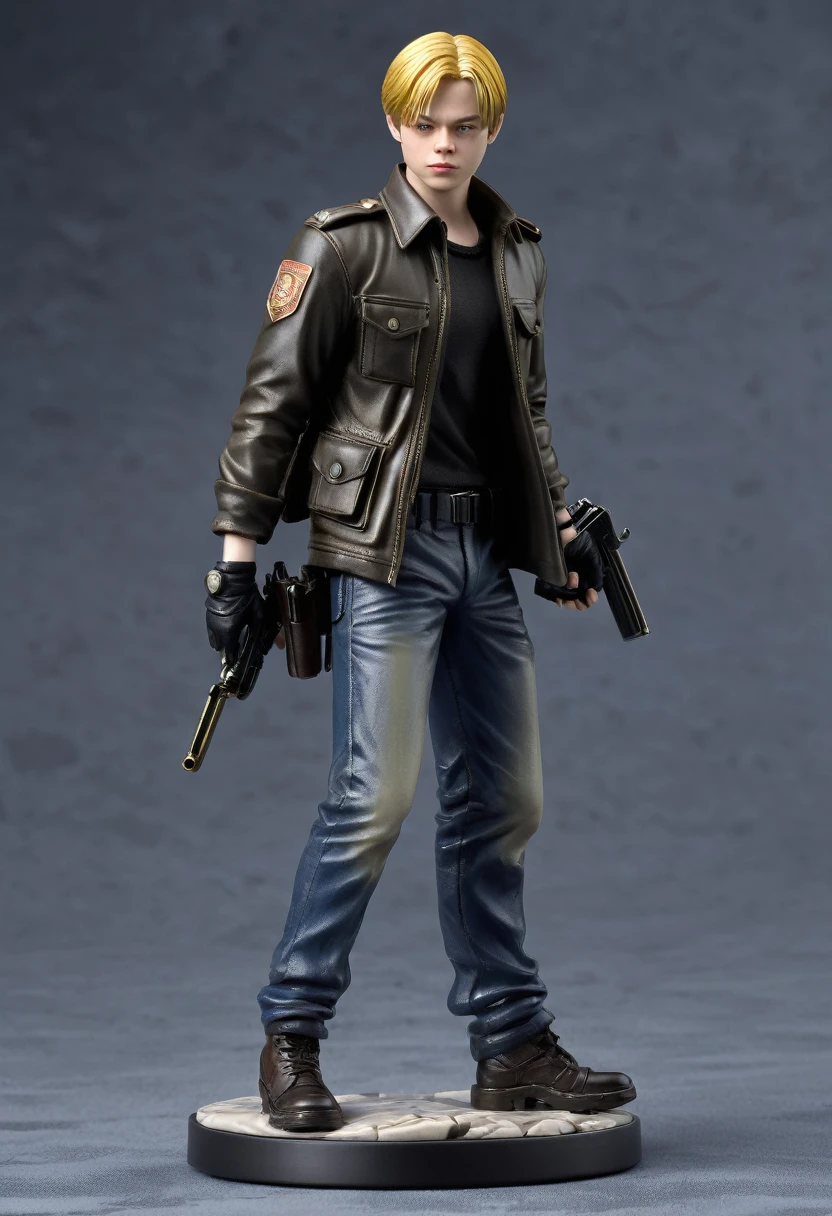 Dane DeHaan with golden hair as Leon Scott Kennedy from game Resident Evil 4 3D figurine