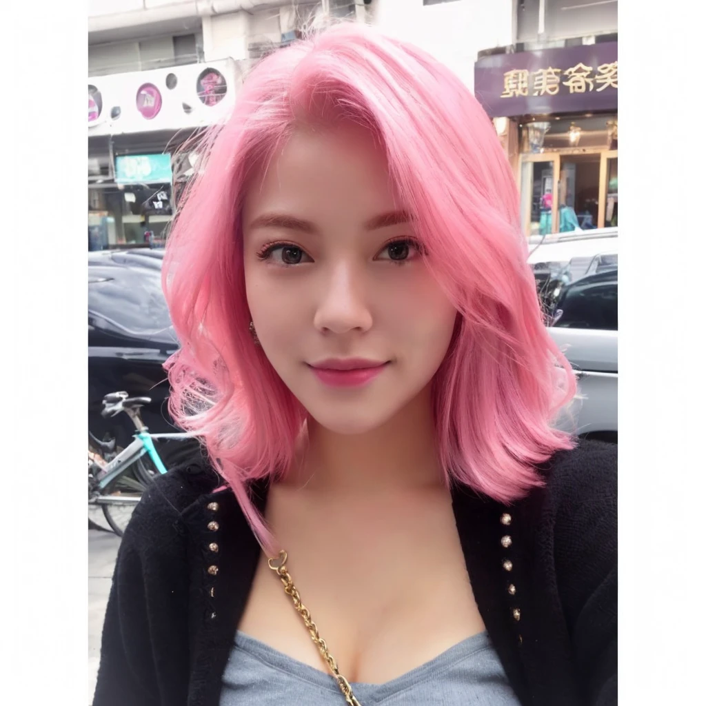 8K high quality，1 woman，Pink Hair：1.5