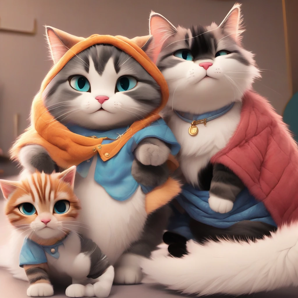 Modern Disney Style, Cat parent and Very high quality, detailed, Complex, perfection