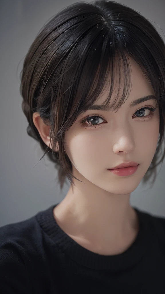 (masterpiece:1.3), whole body,(8K, Realistic, RAW Photos, Highest quality: 1.4), (One girl), Beautiful Face, (Realistic Face), (Black Hair, short hair:1.3), Beautiful hairstyle, Realistic eyes, Beautiful attention to detail, (Realistic Skin), Beautiful Skin, (sweater), Absurd, Charm, Ultra-high resolution, Ultra-realistic, Very detailed, Golden Ratio