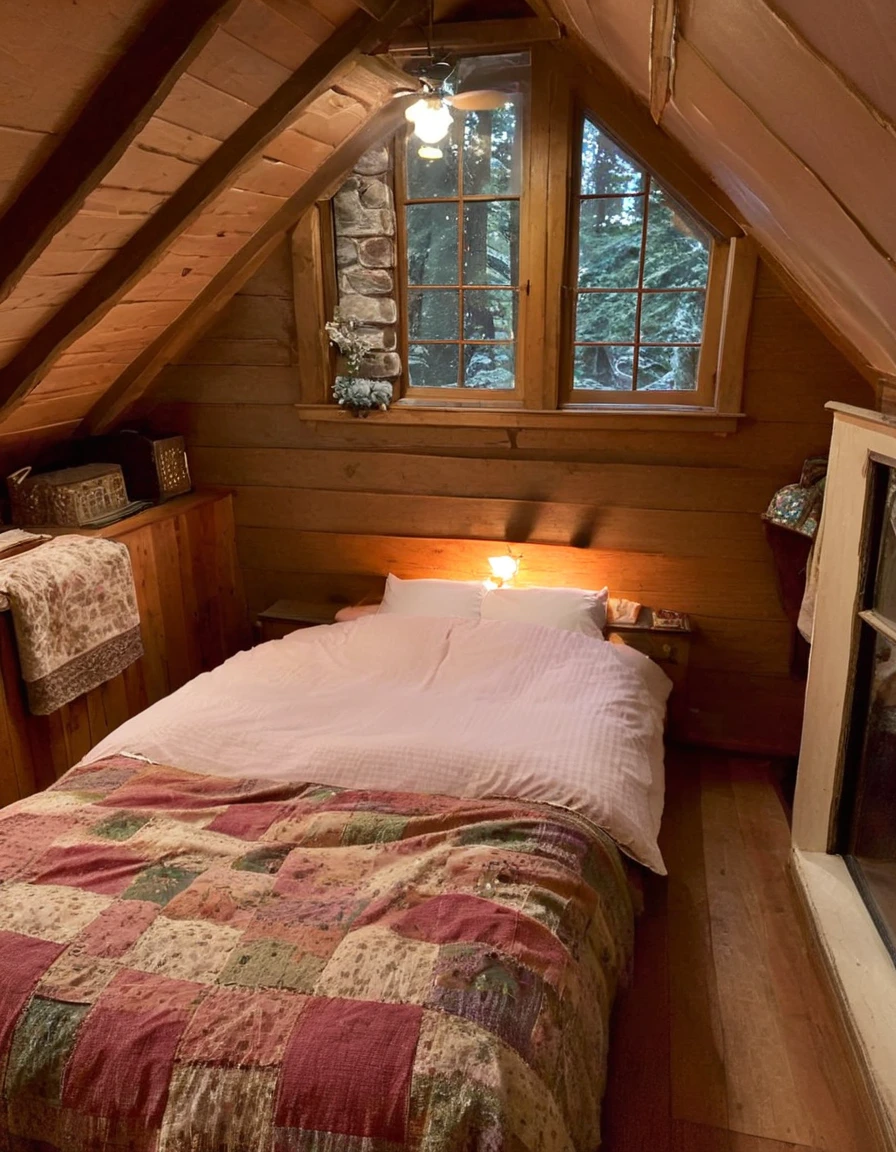 bedroom with room, cozy room, cozy treehouse bedroom, small bedroom, cozy place, cozy bed, cottagecore hippie, thomas kinkade. cute cozy room, in an attic, cottagecore, cozy and peaceful atmosphere, pleasant cozy atmosphere, cottagecore!!, cabin in the woods