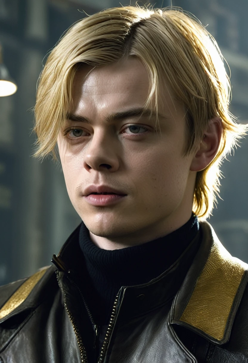 Dane DeHaan with golden hair as Leon Scott Kennedy from game Resident Evil 4 