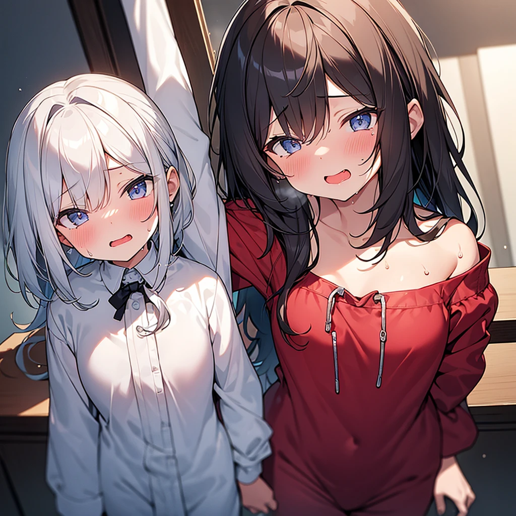 (8K, Best Quality, Masterpiece, Ultra High Resolution) Woman is holding a brunette baby with a small white haired boy beside her