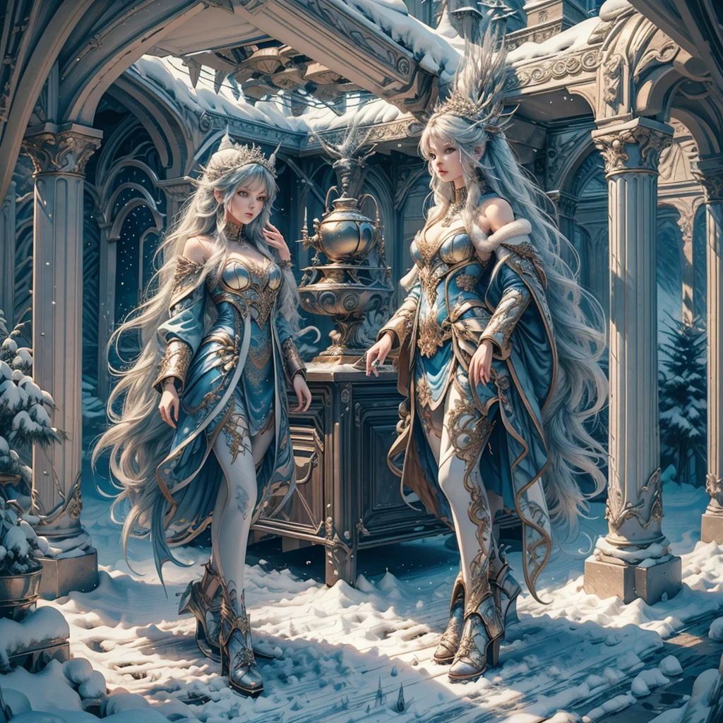 girl in blue dress in snowy forest, Fantasy art style, Cool charm,one person, 8k high quality detailed art, goddess of winter, digital fantasy art ), Beautiful digital artwork, 4k fantasy art, Detailed fantasy art, Detailed fantasy digital art, Winter Princess, highly Detailed fantasy art, 4k highly detailed digital art,whole body,Video,overall,Snow,whole body的画面,Realism